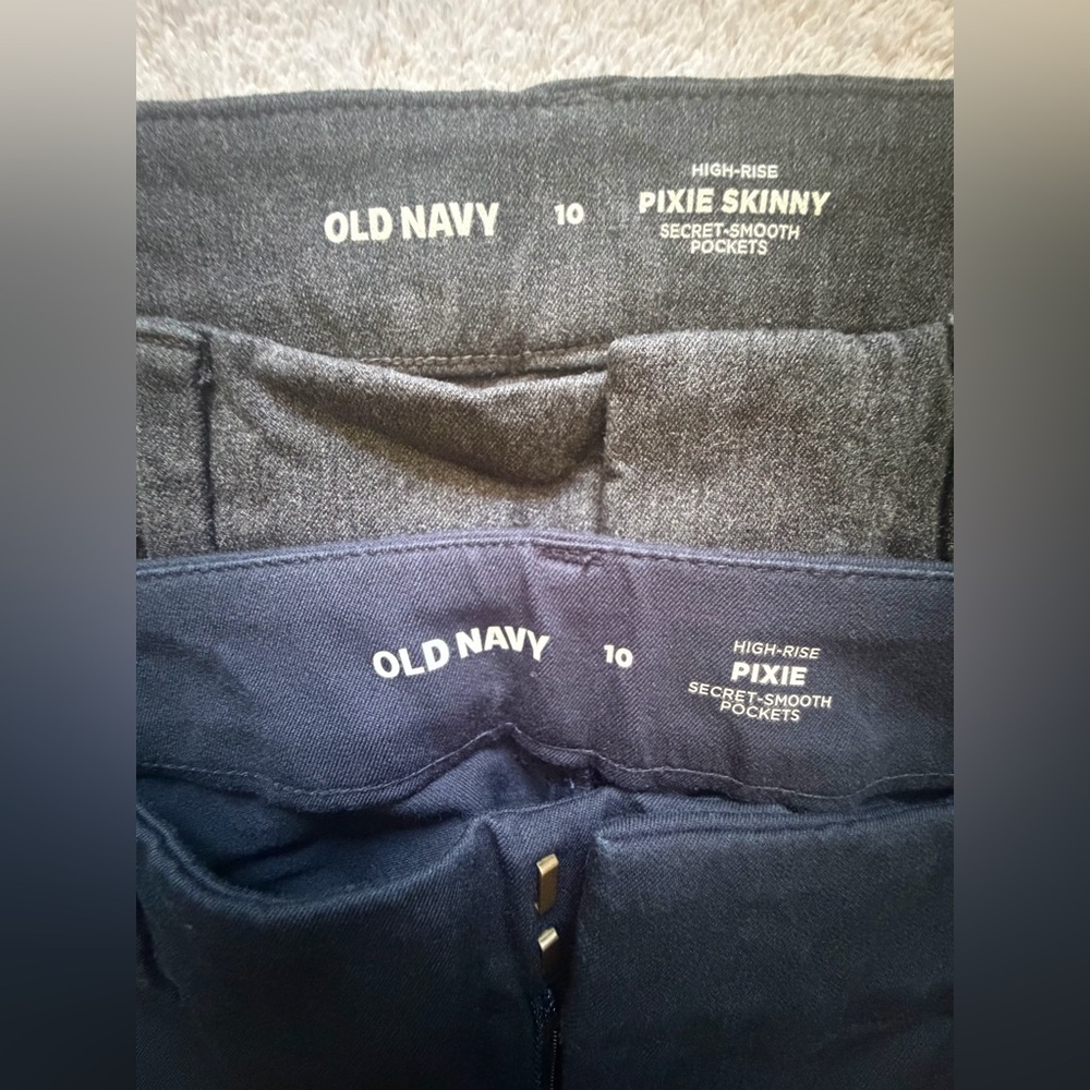 TWO pairs of Old Navy Pixie Skinny High-Rise Pants - Charcoal Gray & Navy Blue